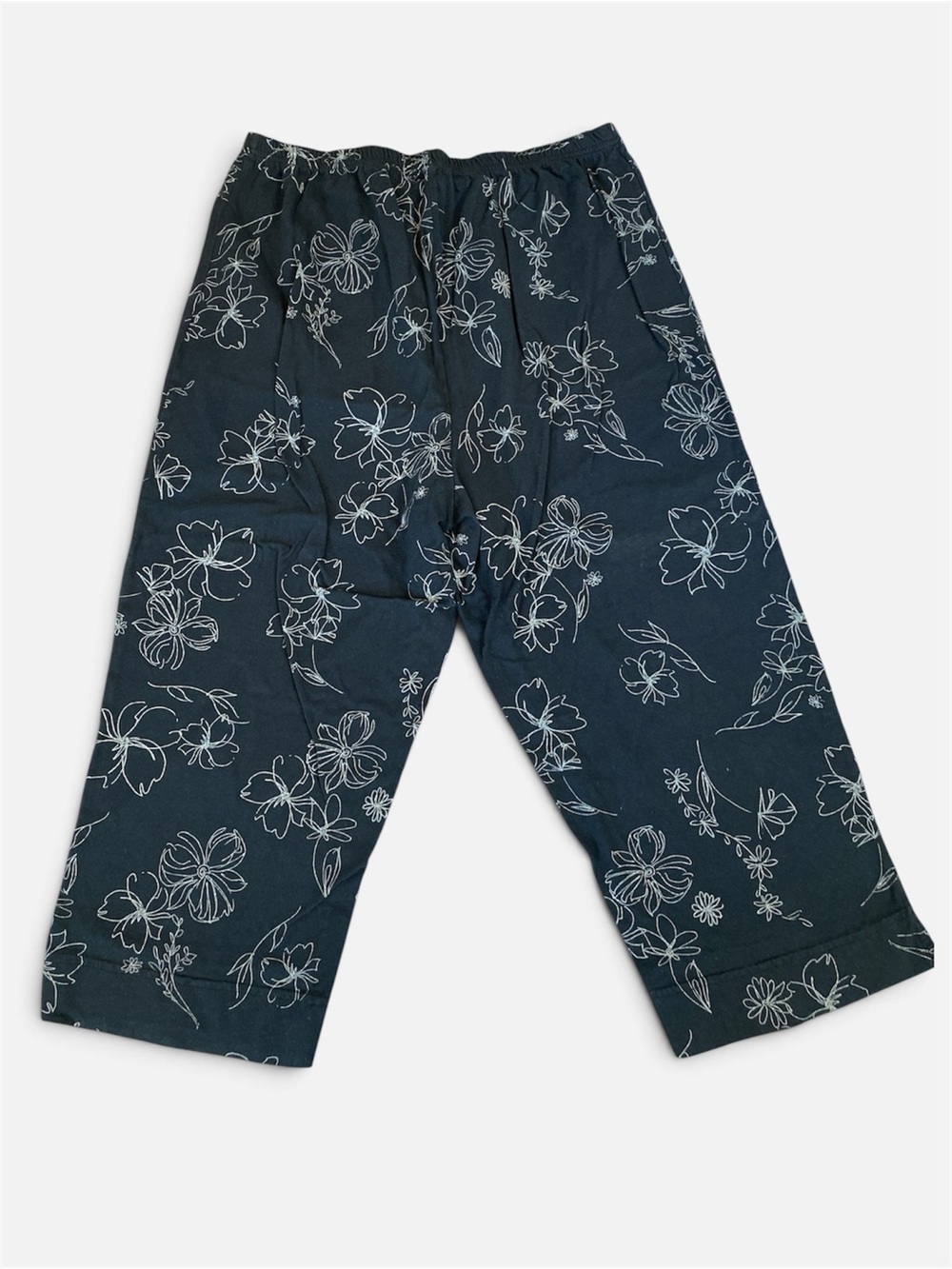 Fresh Produce black/white Floral Cropped elastic waist knit pants, new w/o tag